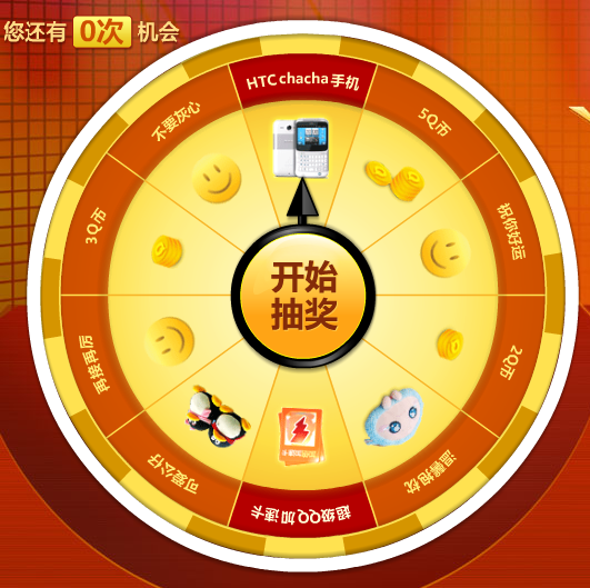 腾讯应用中心幸运大转盘 抽奖得HTC chacha手机