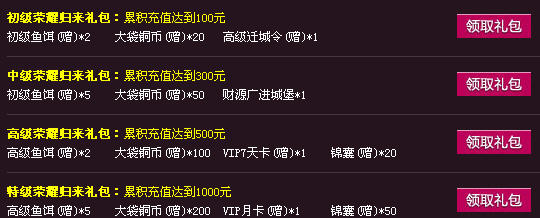七雄争霸回归活动 成功邀请及回归领取礼包
