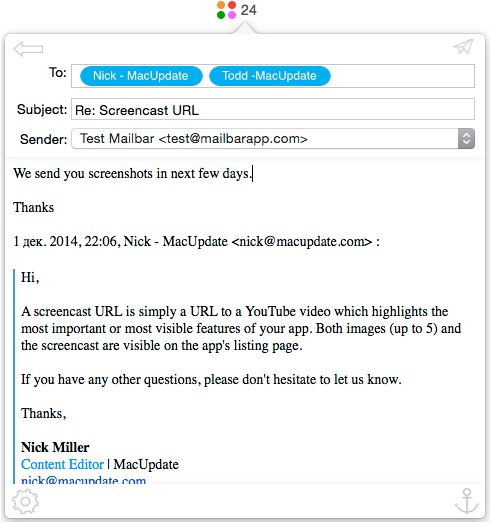 �ʼ��ͻ���MailBar for Mac1.1 �ٷ���