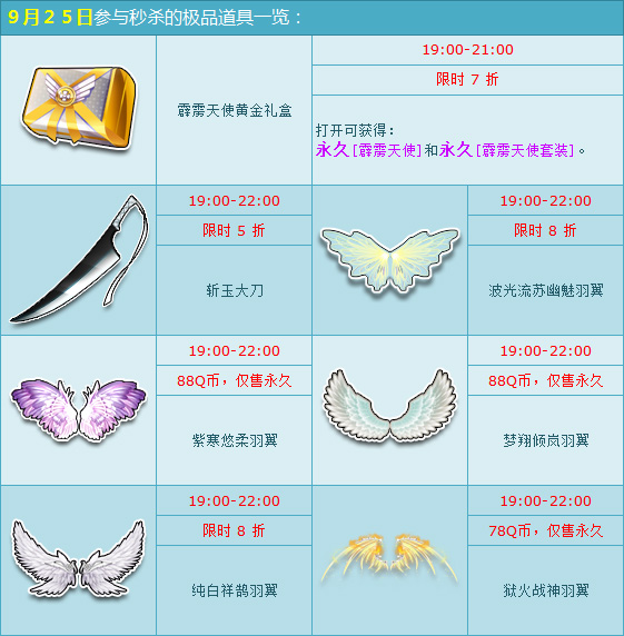 飞车9月25日秒杀折扣